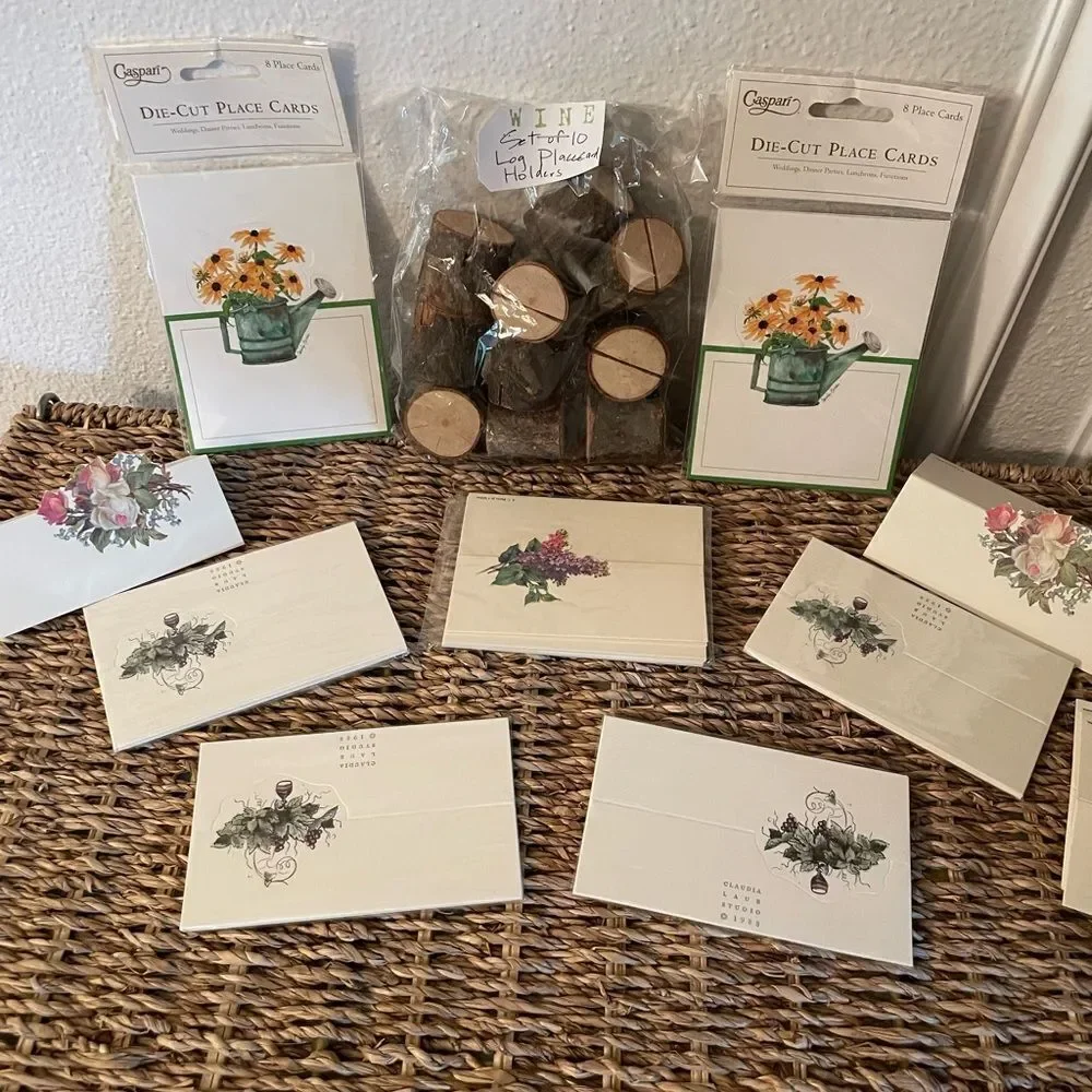 Pine Wood Place Setting Holders Caspari & Claudia Laub 1988 Die Cut Place Cards